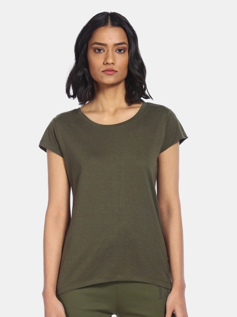 

Sugr Women Olive Green Solid Boat Neck T-shirt