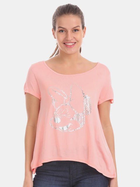 

Sugr Women Pink Printed Round Neck T-shirt