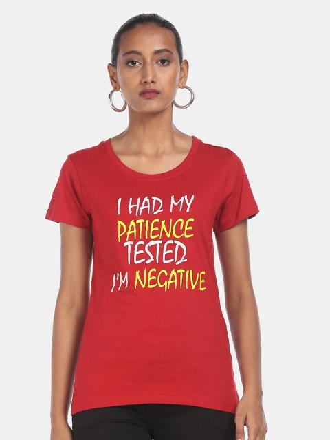 

Sugr Women Red Printed Round Neck T-shirt