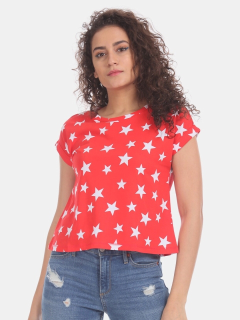 

Sugr Women Red Printed Round Neck T-shirt