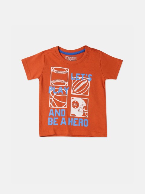 

Cherokee Boys Rust Orange Printed Round Neck T-shirt