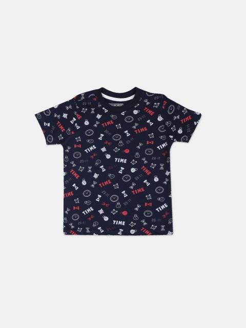 

Cherokee Boys Navy Blue Printed Round Neck T-shirt