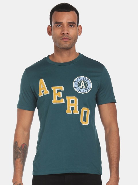 

Aeropostale Men Green Printed Round Neck T-shirt