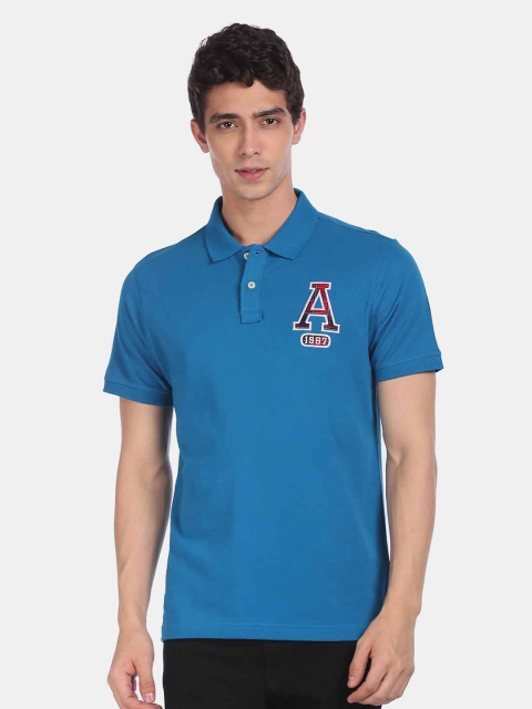 

Aeropostale Men Blue Solid Polo Collar T-shirt