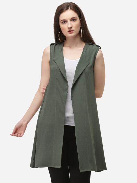 

Fbella Women Olive Green Solid Open Front Shrug