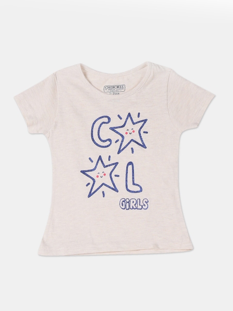 

Cherokee Girls Beige Printed Round Neck T-shirt