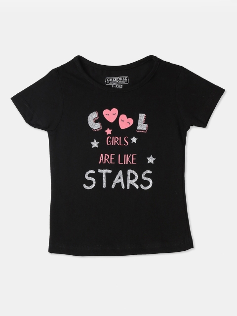 

Cherokee Girls Black Printed Round Neck T-shirt