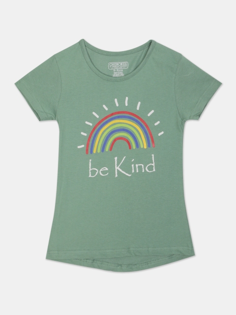 

Cherokee Girls Green Printed Round Neck T-shirt