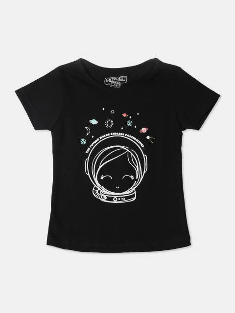 

Cherokee Girls Black Printed Round Neck T-shirt