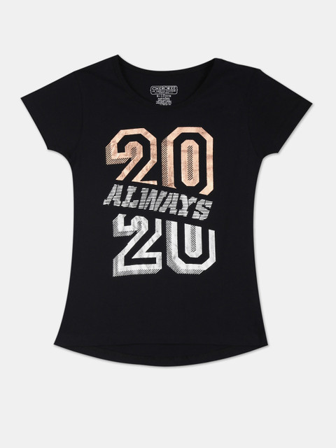 

Cherokee Girls Black Printed Round Neck T-shirt