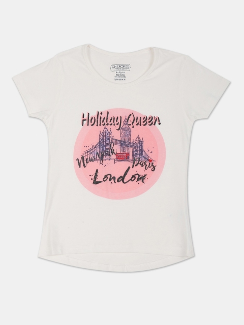 

Cherokee Girls Off-White Printed Round Neck T-shirt