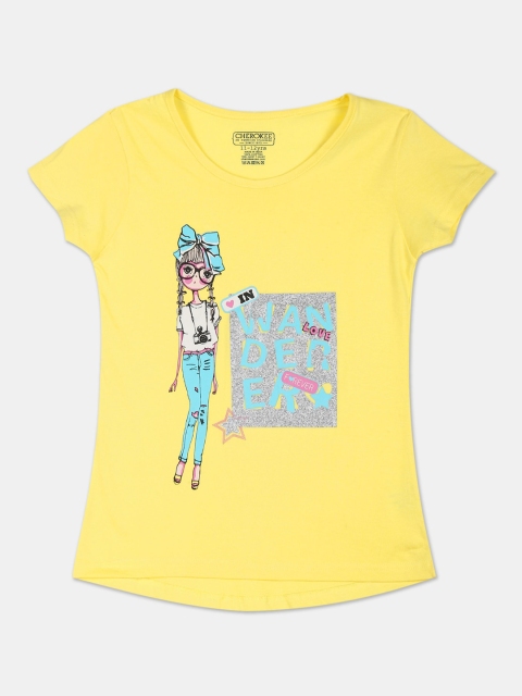 

Cherokee Girls Yellow Printed Round Neck T-shirt