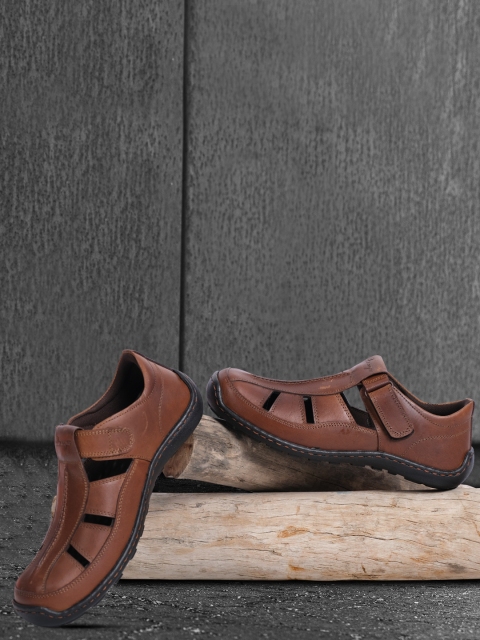 

Allen Cooper Men Brown & Black Shoe-Style Leather Sandals