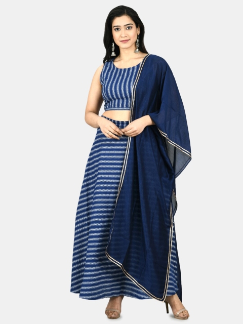 

Myshka Navy Blue & White Woven Design Ready to Wear Lehenga & Blouse with Dupatta