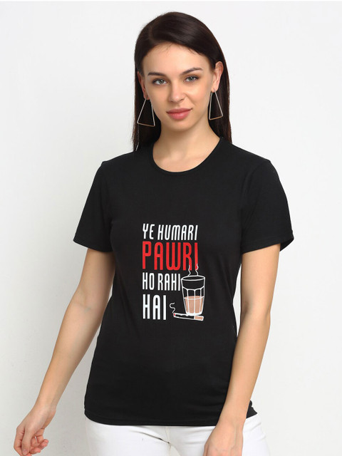 

VIMAL JONNEY Women Black Printed Round Neck T-shirt