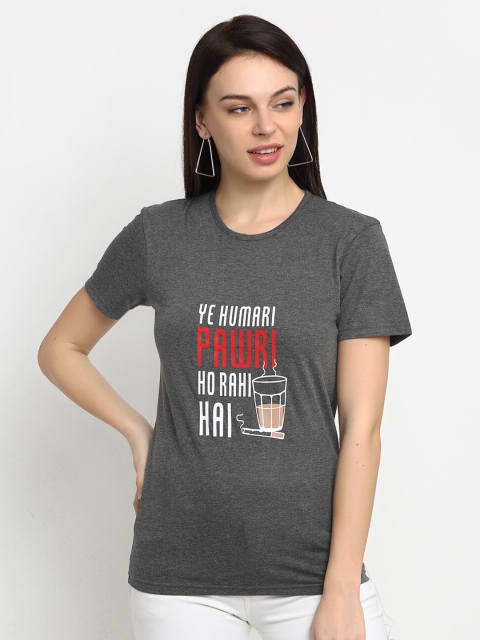 

VIMAL JONNEY Women Charcoal Grey Printed Round Neck T-shirt