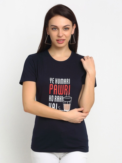 

VIMAL JONNEY Women Navy Blue Printed Round Neck T-shirt