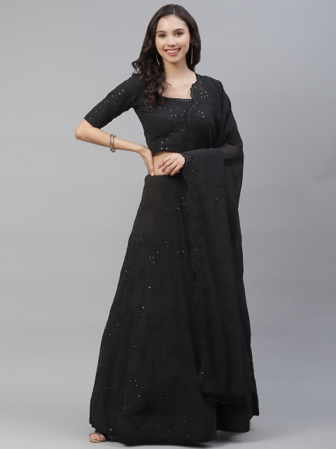 

SHUBHKALA Black Embroidered Sequinned Semi-Stitched Lehenga & Unstitched Blouse With Dupatta