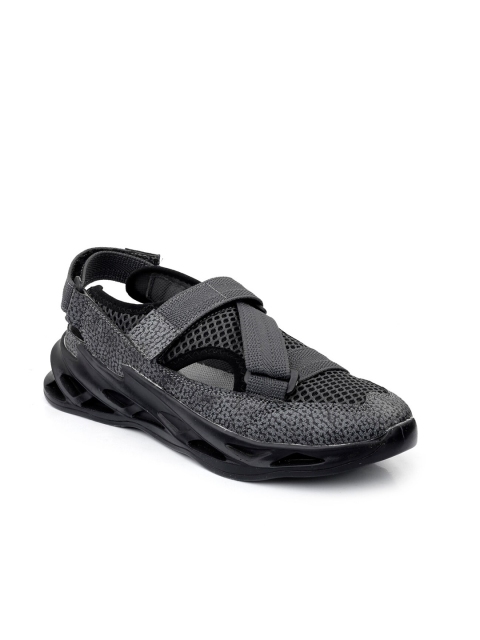 

Woakers Men Black & Grey Leather Shoe-Style Sandals