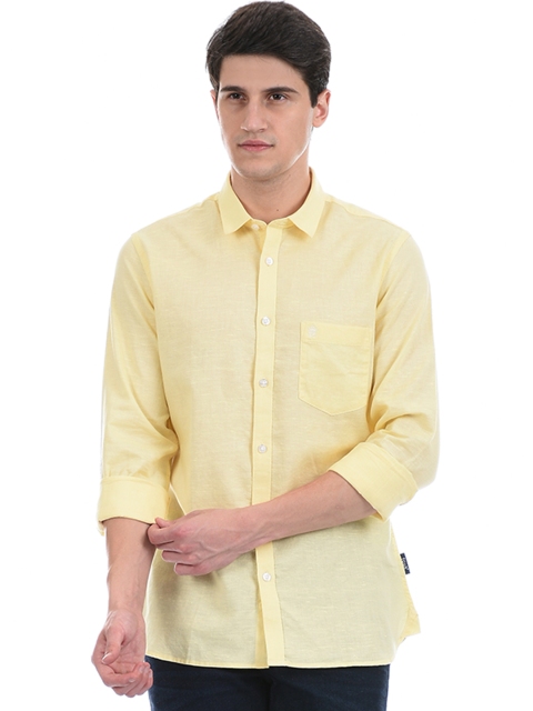 

French Connection Men Yellow Slim Fit Casual Cotton Linen Shirt