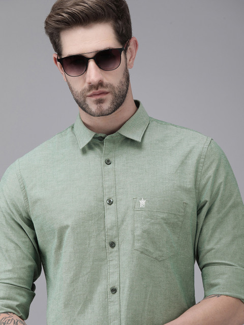 

French Connection Men Olive Green Slim Fit Opaque Casual Shirt