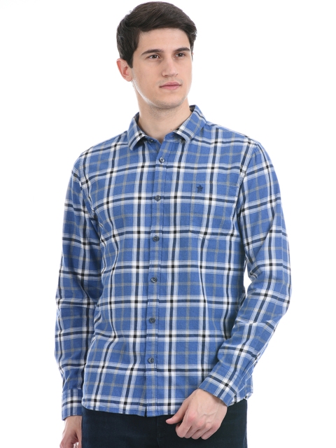 

French Connection Men Blue Slim Fit Checked Casual Shirt