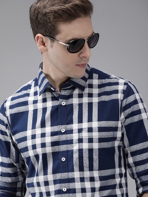 

French Connection Men Navy Blue Slim Fit Opaque Checked Casual Shirt