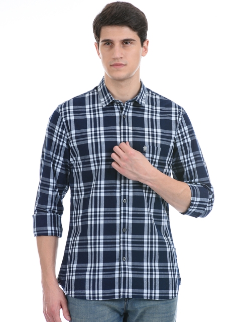 

French Connection Men Navy Blue Slim Fit Checked Casual Shirt