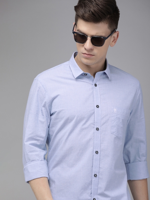 

French Connection Men Blue Solid Pure Cotton Casual Shirt