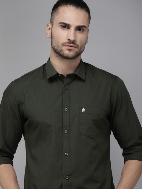 

French Connection Men Olive Green Solid Pure Cotton Casual Shirt