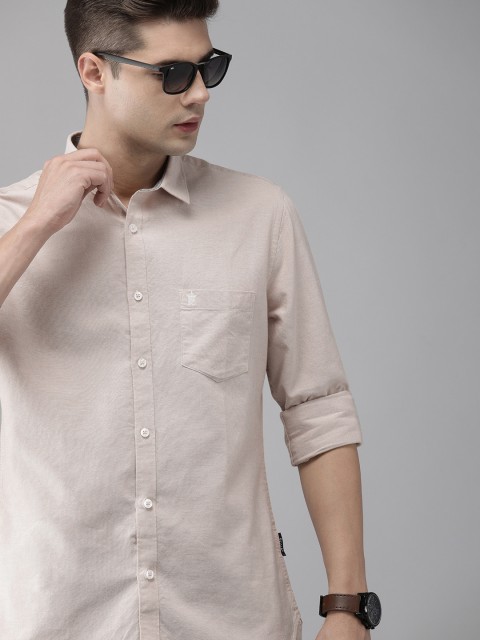 

French Connection Men Beige Solid Pure Cotton Slim Fit Casual Shirt