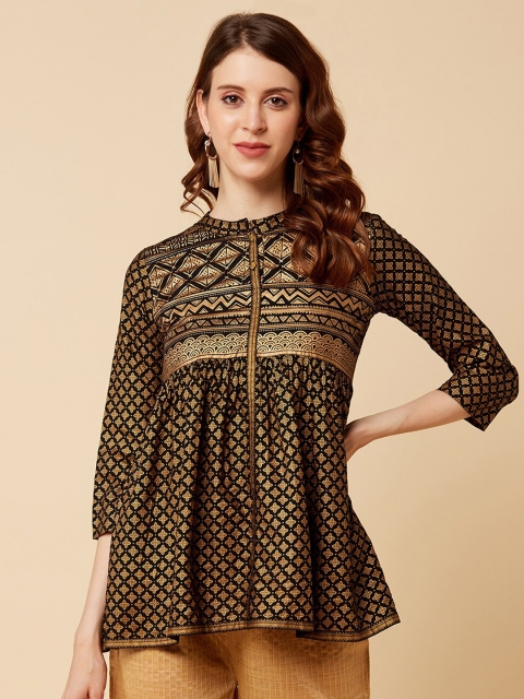 

Varanga Women Black & Gold-Toned Printed Tunic