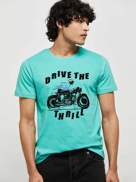 

max Men Green Printed Round Neck T-shirt