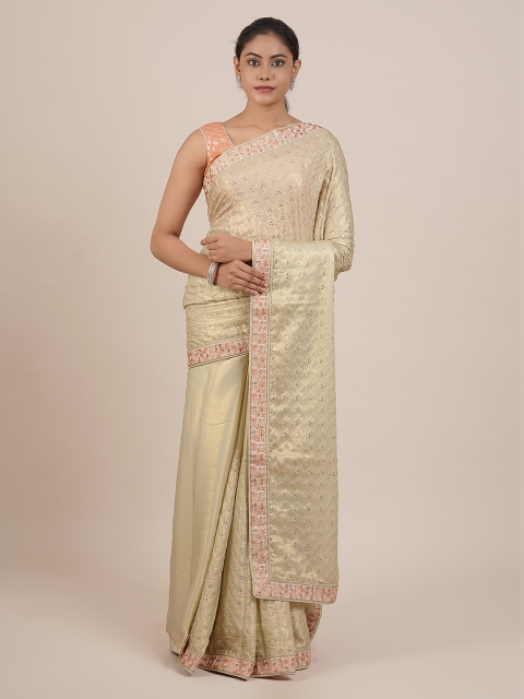 

Pothys Cream-Coloured Woven Design Pure Georgette Saree