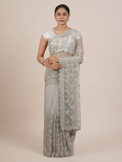

Pothys Grey Embellished Net Saree