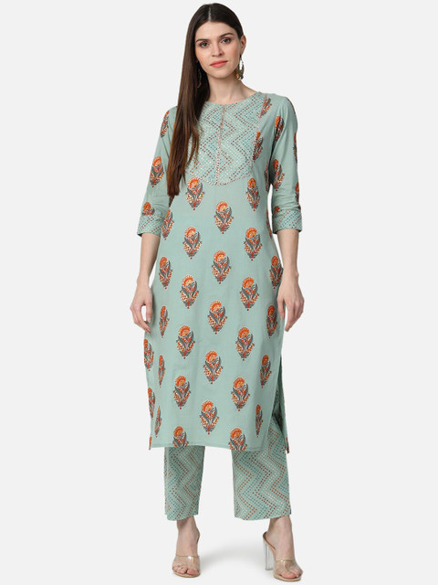 

AHIKA Women Teal Printed Kurta with Trousers