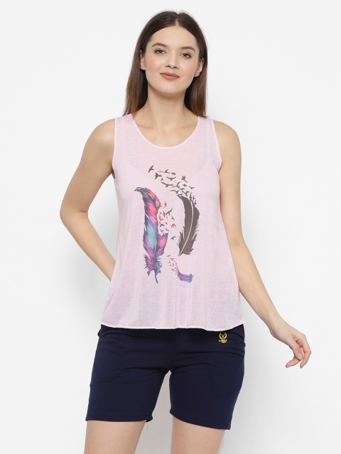

VIMAL JONNEY Women Pink & Navy Blue Printed Night Suit