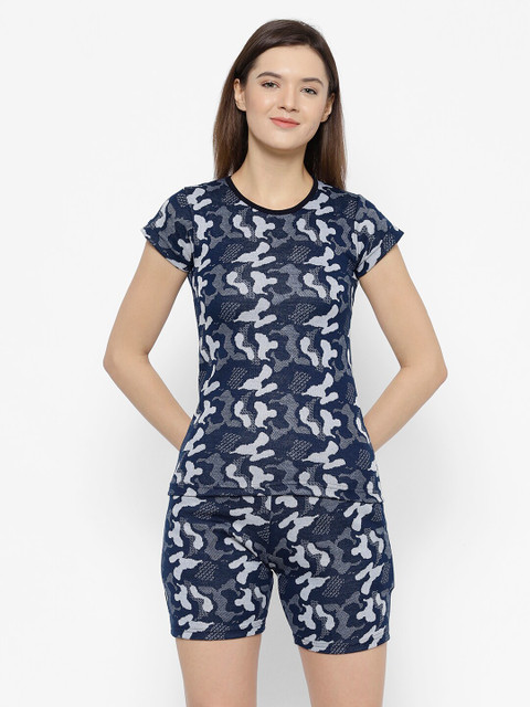 

VIMAL JONNEY Women Navy Blue & White Printed Night suit