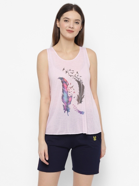 

VIMAL JONNEY Women Pink & Navy Blue Printed Night Suit