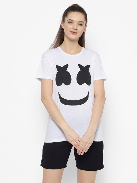 

VIMAL JONNEY Women White & Black Printed Night Suit