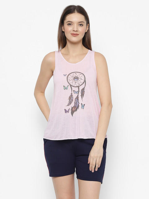 

VIMAL JONNEY Women Pink & Navy Blue Printed Night Suit