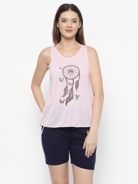 

VIMAL JONNEY Women Pink & Navy Blue Printed Night suit