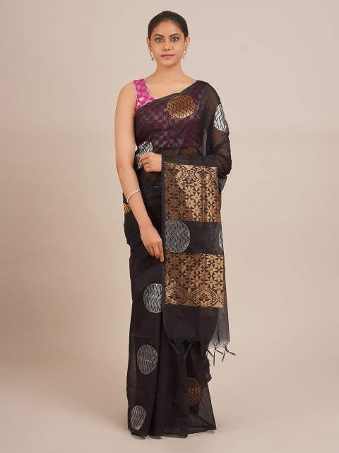 

Pothys Black & Gold-Toned Silk Cotton Woven Design Saree