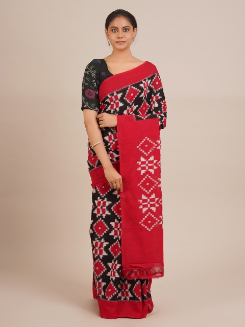 

Pothys Black & Red Pure Cotton Printed Sambalpuri Saree
