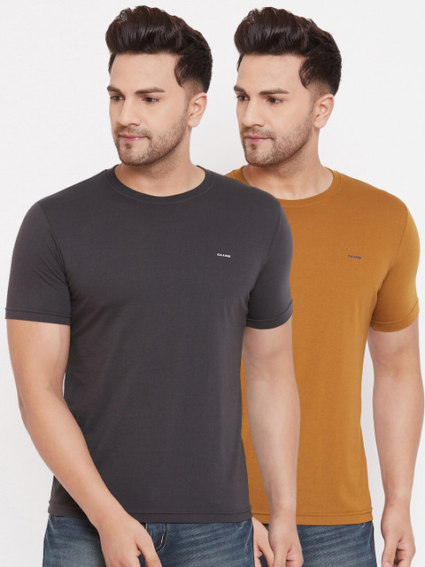 

Okane Men Pack Of 2 Solid Round Neck T-shirt, Charcoal
