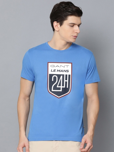 

GANT Men Blue & White Printed Cotton Round Neck T-shirt