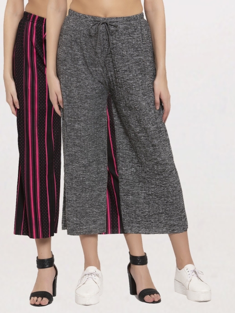 

KLOTTHE Women Pack Of 2 Printed Wide Leg Palazzos, Black