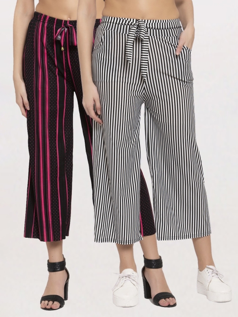 

KLOTTHE Women Pack of 2 Black & White Printed Wide Leg Palazzos