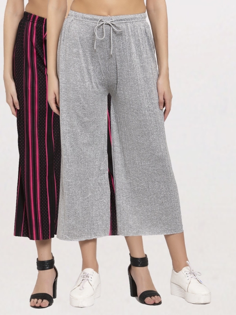 

KLOTTHE Pack of 2 Women Grey & Black Printed Wide Leg Palazzos