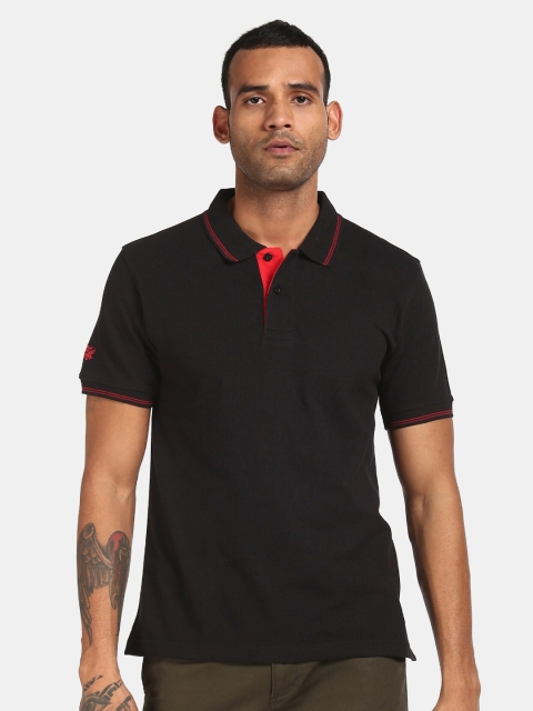 

Flying Machine Men Black Solid Polo Collar T-shirt